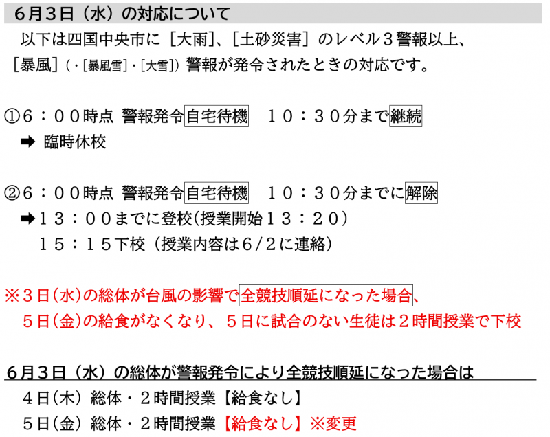６月３日の対応について