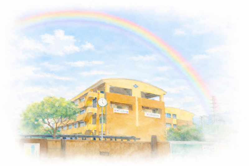 校舎水彩白にじみ